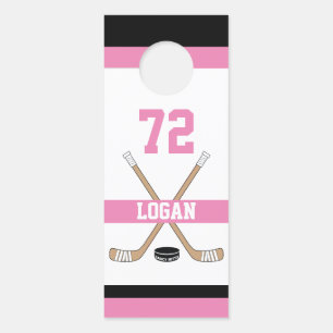 Personalized Girls Hockey Player Name Number Pink Door Hanger