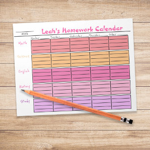 Personalized Girls Homework Weekly Planner  Notepad
