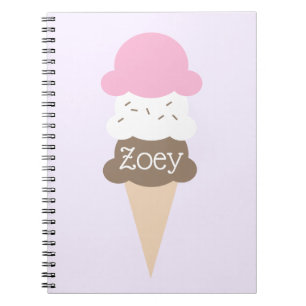Personalized Girl's Ice Cream Cone Notebook