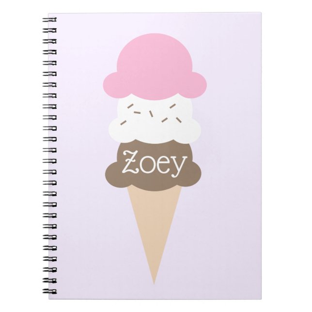 Personalized Girl's Ice Cream Cone Notebook (Front)