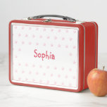Personalized Girls Kids Name Pink Stars Red School Metal Lunch Box<br><div class="desc">Create your own custom, personalized, fun dark pink typography / script / font monogram monogrammed, modern cool chic stylish, girly pink stars pattern design background, adorable, durable food safe tin plate, food contact safe interior material, classic style kids girls boys metal school lunch box with collapsible black plastic handles. Simply...</div>