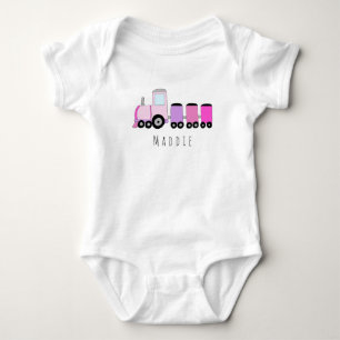 Personalized Girl's Locomotive Train with Name Baby Bodysuit