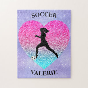 Personalized Girls Love Soccer Heart Gift Jigsaw Puzzle
