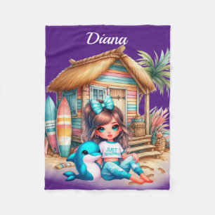 Personalized girls name beach fleece blanket