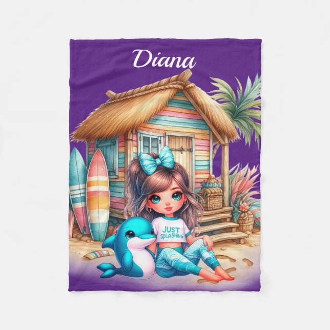 Personalized girls name beach fleece blanket (Front)