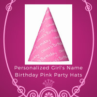 Personalized Girl's Name Birthday Pink Party Hats