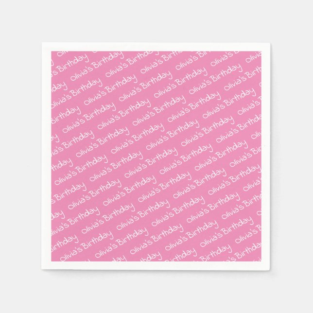 Personalized Girl's Name Birthday Pink Party  Napkin (Front)