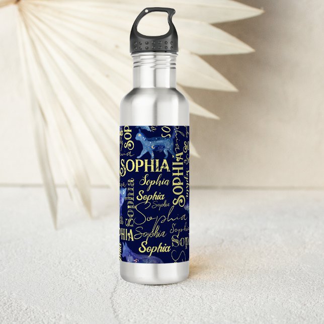 Personalized girls name celestial animals collage 710 ml water bottle (Celestial animals personalized girls name collage water bottle gifts for girls )