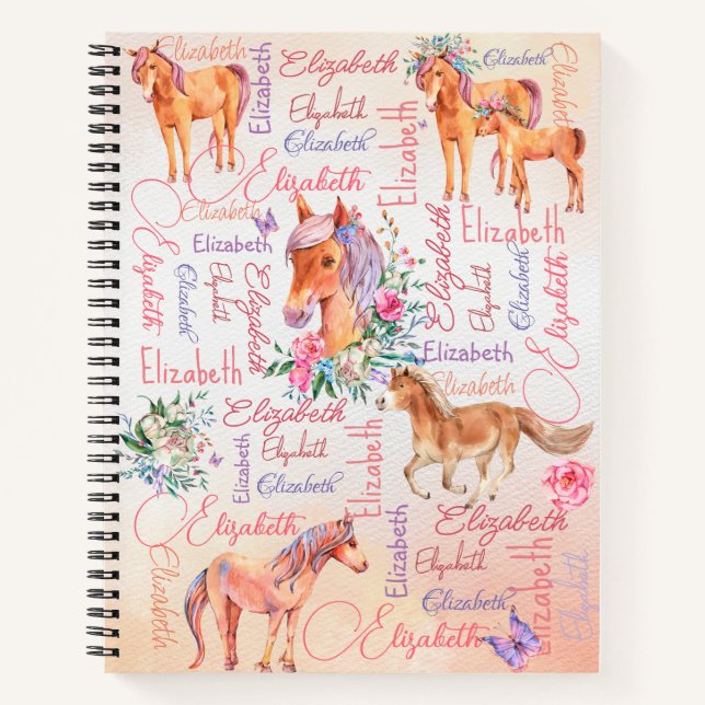 Personalized girls name collage with ponies notebook (Front)