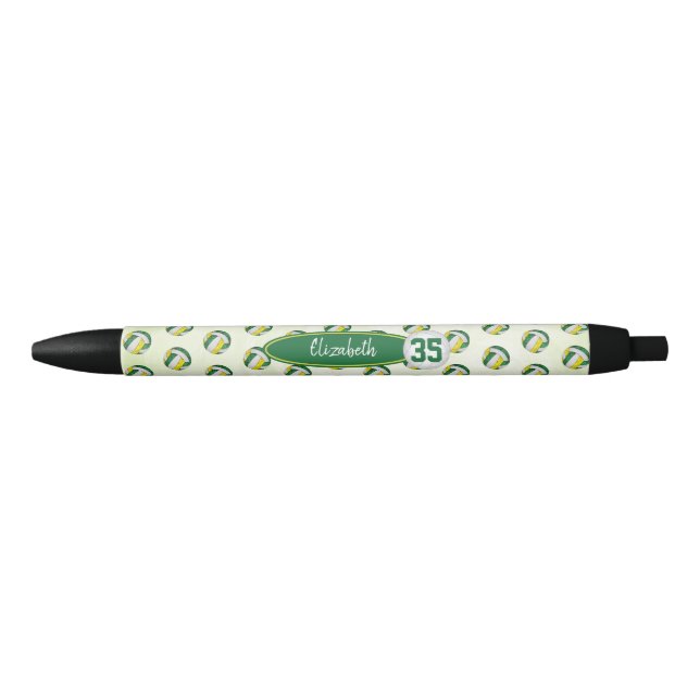 personalized girls name green gold volleyballs black ink pen (Front)