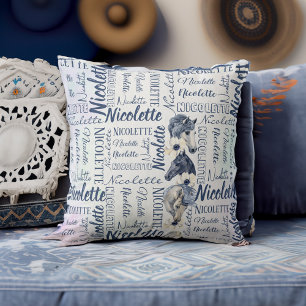 Personalized girls name pillow with horses 