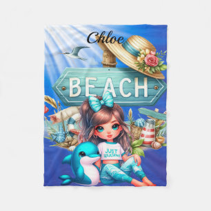Personalized Girl's name with beach sign Fleece Blanket