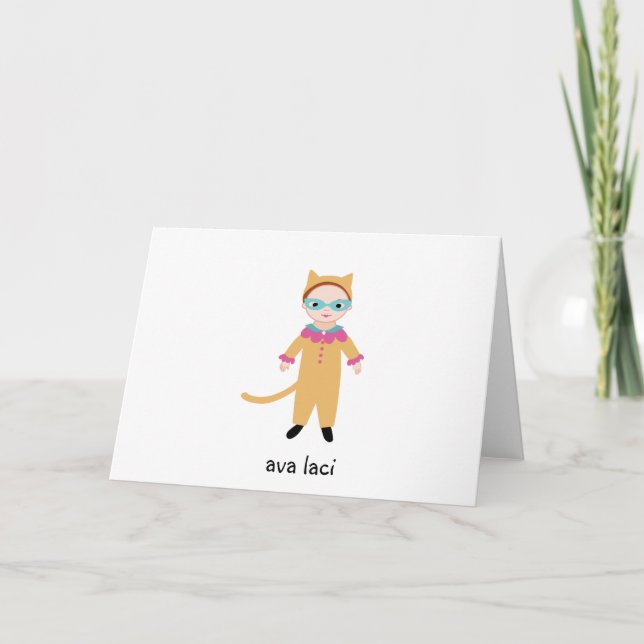 Personalized Girls Note Card-Catgirl/Cat Costume Note Card (Front)