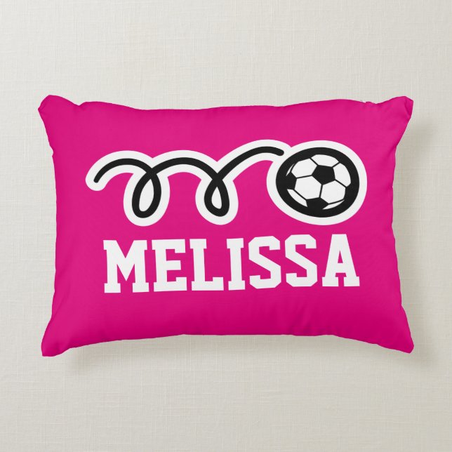 Personalized girls pillow with cute soccer ball (Front)