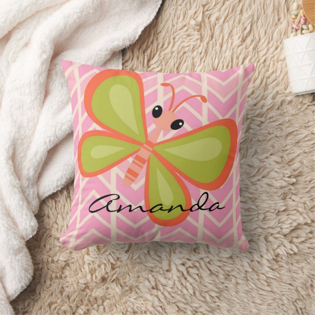 Personalized Girl's Pink Butterfly Pillow (Blanket)