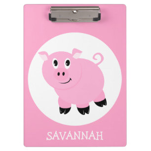 Personalized Girls Pink Cartoon Pig Clipboard