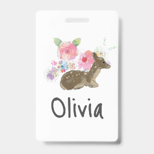 Personalized Girl's Pink Woodland Floral  Badge
