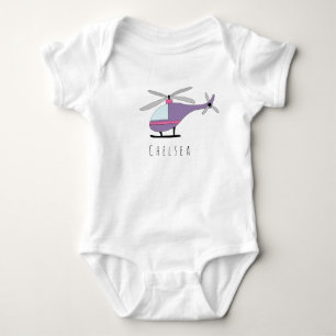 Personalized Girl's Purple Helicopter with Name Baby Bodysuit