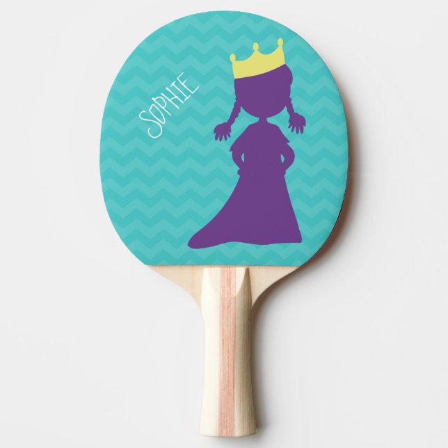 Personalized Girls Purple Princess Silhouette Teal Ping Pong Paddle (Front)