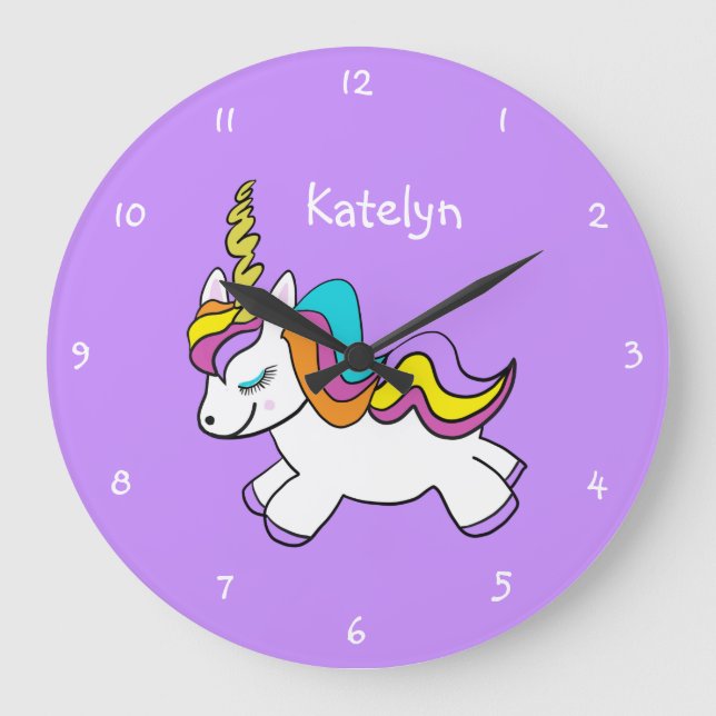 Personalized Girls Purple Unicorn Large Clock (Front)