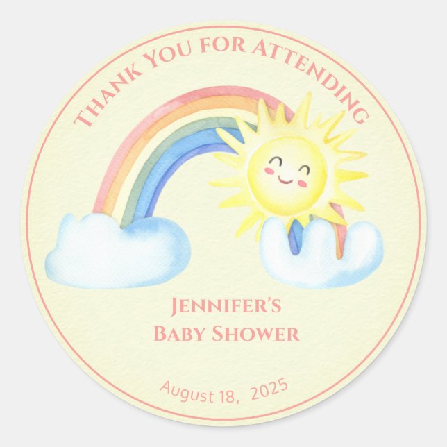 Personalized Girls Rainbow Sunshine   Classic Round Sticker (Front)
