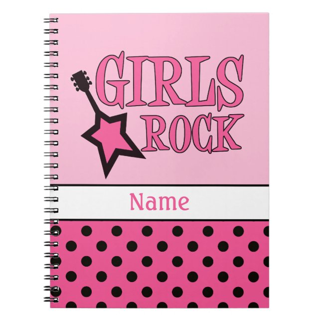 Personalized Girls Rock School Girly Pink Black Notebook (Front)