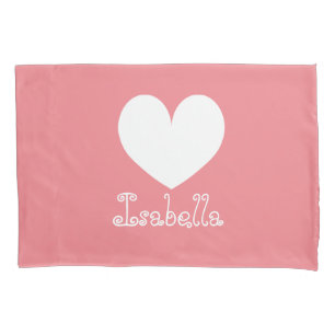 Personalized girls room coral heart pillowcase