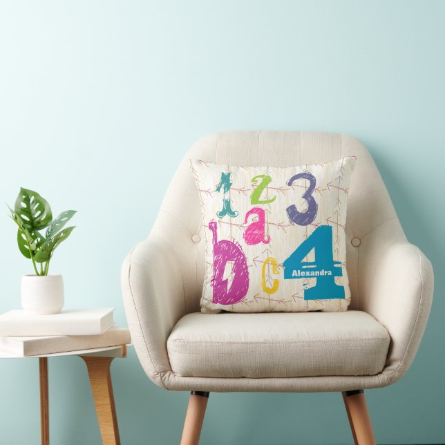 Personalized Girl's Room Crossed Arrow ABC 1234 Throw Pillow (Chair)