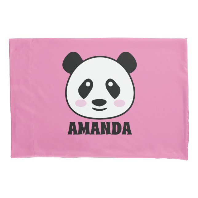 Personalized girl's room pink panda bear pillowcase (Front)