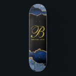 Personalized Girl's Skateboard<br><div class="desc">Personalized gold monogram on black with blue black agate gold glitter edges. Abstract geode</div>