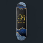 Personalized Girl's Skateboard<br><div class="desc">Personalized gold monogram on black with blue black agate gold glitter edges. Abstract geode</div>