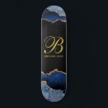 Personalized Girl's Skateboard<br><div class="desc">Personalized gold monogram on black with blue black agate gold glitter edges. Abstract geode</div>