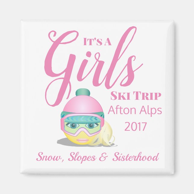 Personalized Girls Ski Trip Memento Magnet (Front)
