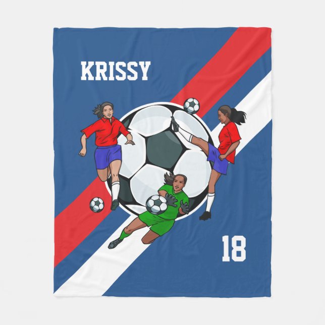 Personalized Girls Soccer Designer Fleece Blanket (Front)