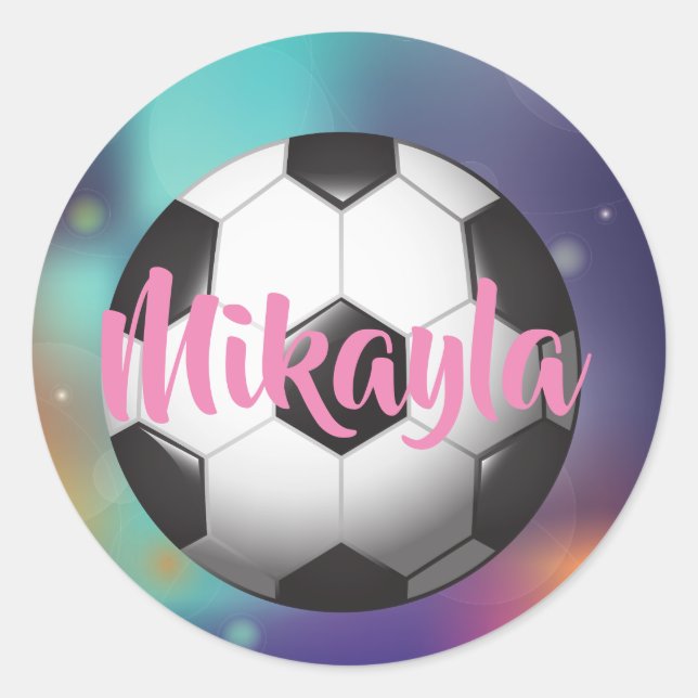 Personalized Girls Soccer galaxy Classic Round Sticker (Front)