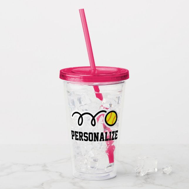 Personalized girl's softball acrylic tumbler glass (Front Ice)