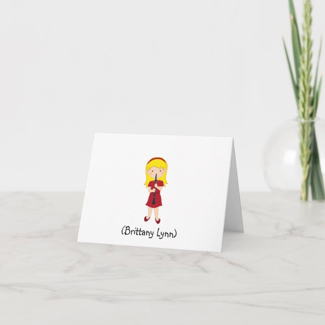 Personalized Girls Stationery-Kid Playing Clarinet Thank You Card (Front)