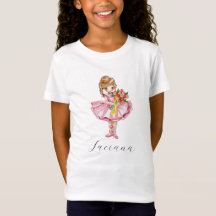 Personalized Girls T-shirt - Cute Pink Ballerina 