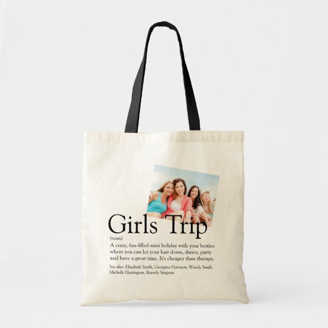 Personalized Girls Trip Definition Photo Tote Bag (Front)