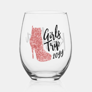 Personalized Girls Trip Disco Mirror Boots Custom Stemless Wine Glass