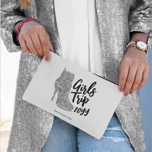 Personalized Girls Trip Disco Mirror Silver Boots Accessory Pouch