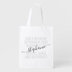Personalized Girls Trip Weekend Getaway Name Reusable Grocery Bag