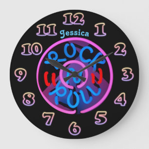 Personalized GIRLS WALL Clock NEON Retro RocknRoll