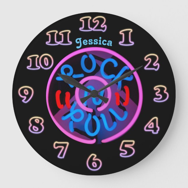Personalized GIRLS WALL Clock NEON Retro RocknRoll (Front)