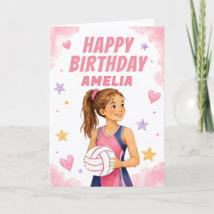 Personalized Girls Watercolor Netball Card