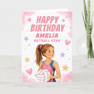 Personalized Girls Watercolor Netball Star Card