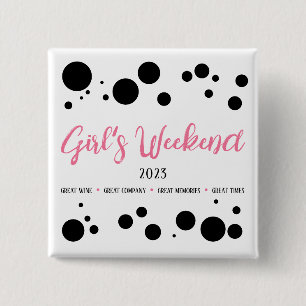 Personalized Girl's Weekend Pink Dotted 2 Inch Square Button