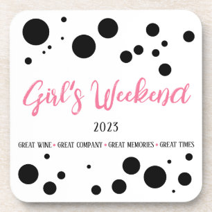 Personalized Girl's Weekend Pink Dotted Coaster