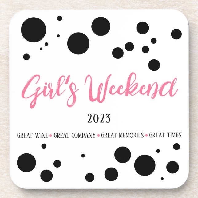 Personalized Girl's Weekend Pink Dotted Coaster (Front)