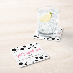 Personalized Girl's Weekend Pink Dotted Square Paper Coaster